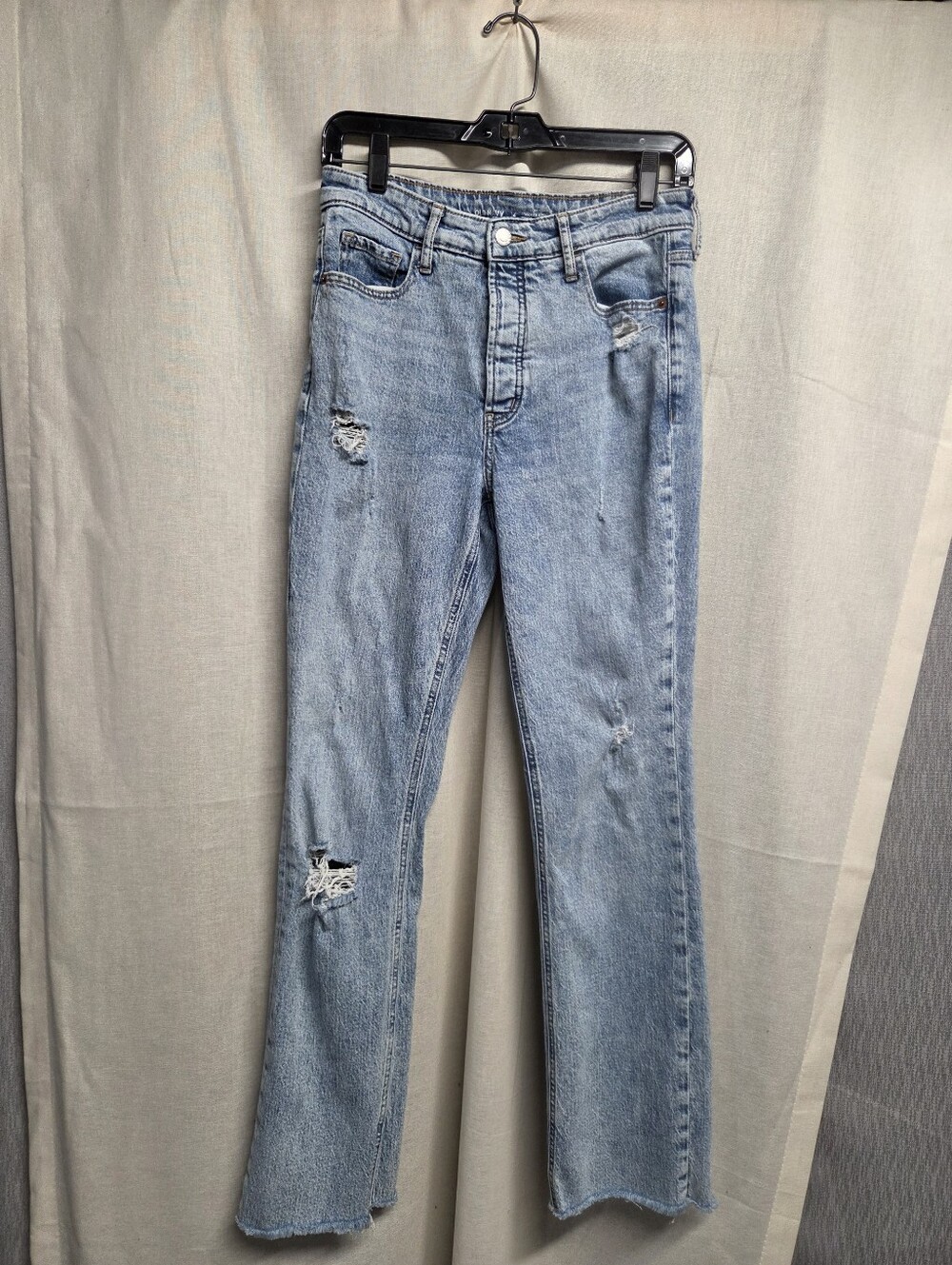 Old Navy Light Blue Distressed Extra High Rise Boot-Leg Jeans